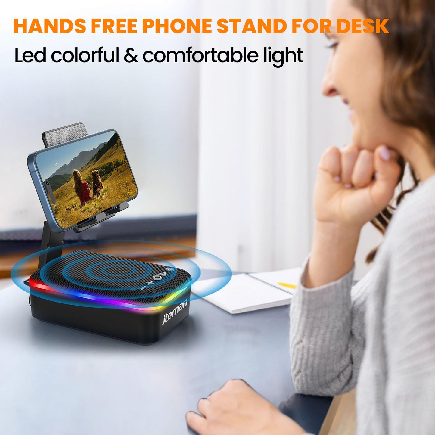 JTEMAN Gifts for Men Women,Cell Phone Stand with Bluetooth Speaker,LED Light,and Lanyard,Cool Tech Gadgets,Unique Birthday Gifts for Men Husband Mom Dad