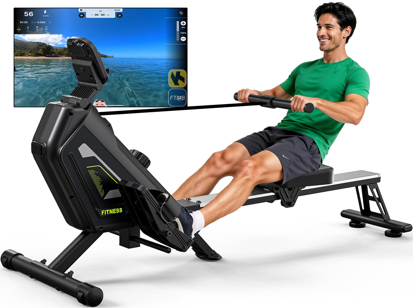 Klyzoom Rowing Machine for Home, 16 Resistance Levels, Quiet Magnetic Rower with APP, 350 LB Weight Capacity, Easy Assembly, Compact and Saves Space