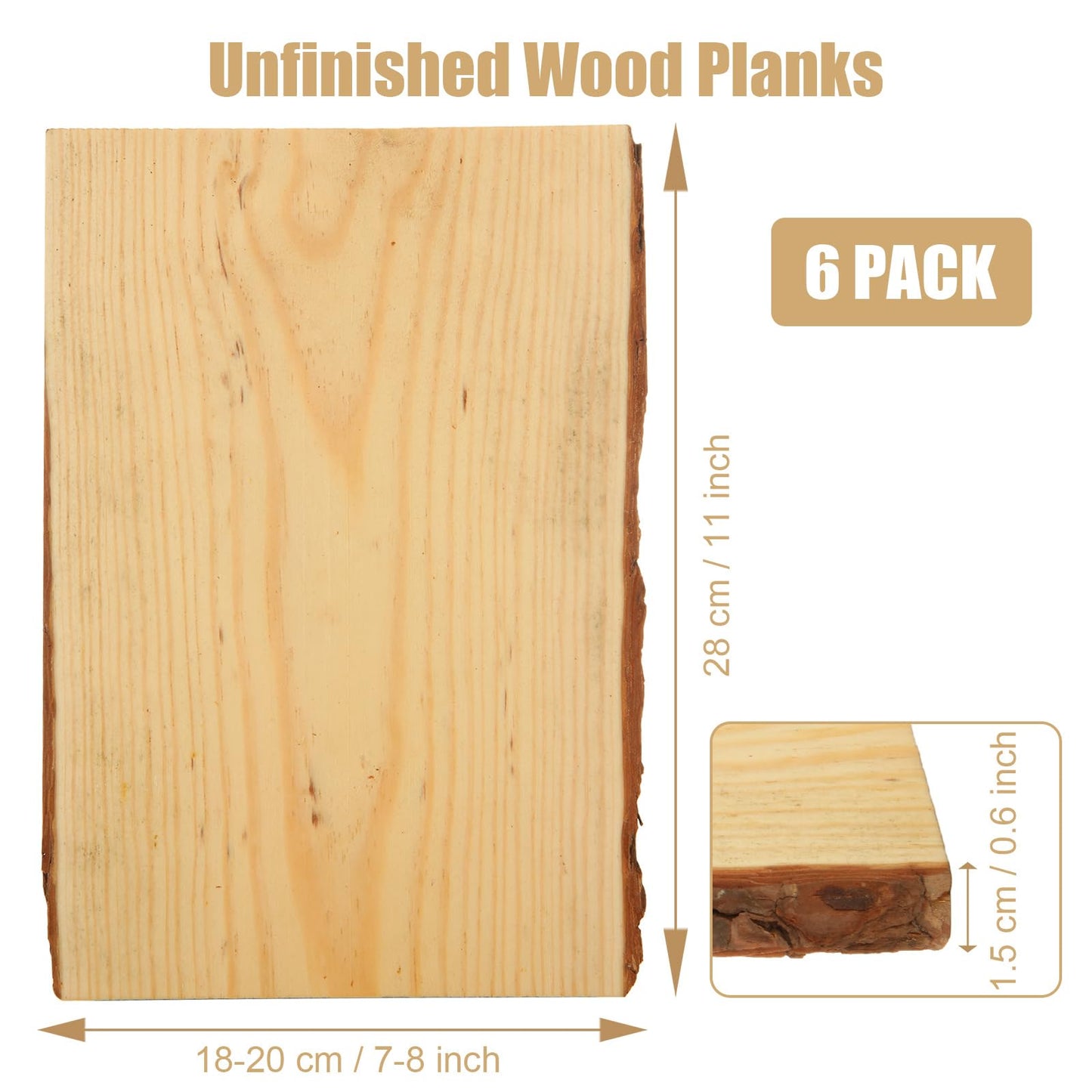 LDHHYH 6 Pack 7 x 11 Inch Live Edge Wood Slab for Crafts, Natural Wood Planks for Crafting, Unfinished Rectangle for Crafts Wood Burning Home Décor & Rustic Weddings