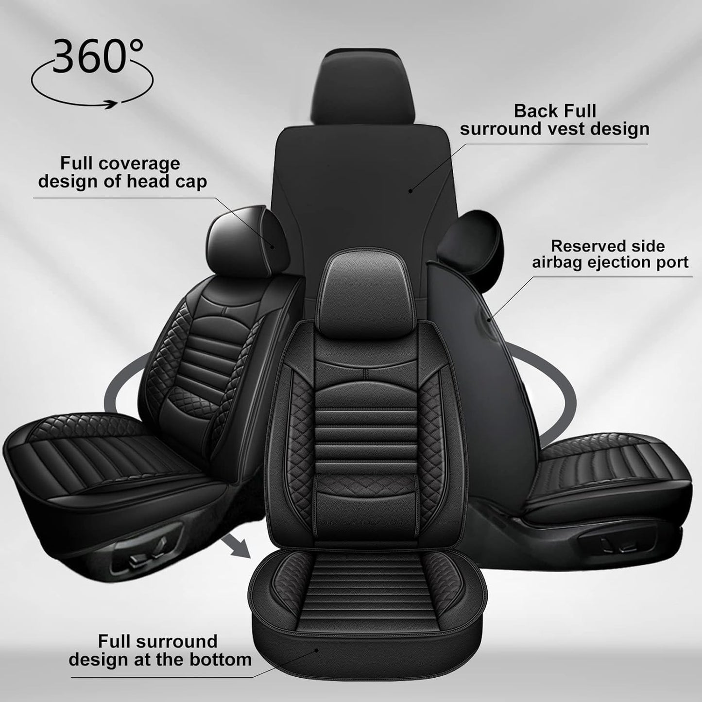 JIAMAOXIN Seat Covers for Ford F150 2009-2024 2025 - F250/F350/F450 2017-2024 2025: 5 Seat Full Set Faux Leather Truck Seat Covers Car Cushion (Black)