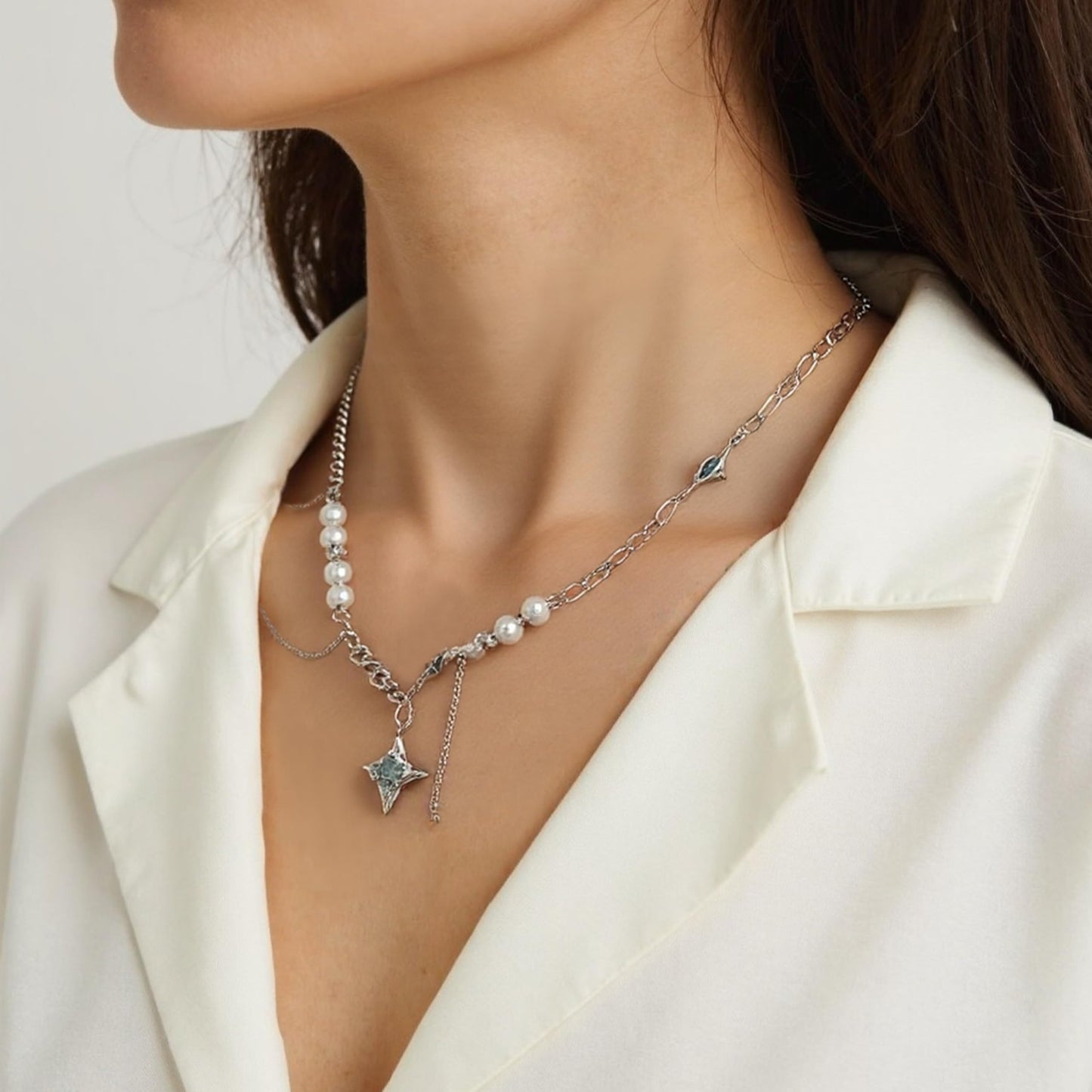 Y2k Irregular Starlight Necklace for Women Spliced with Tassel Pearl Jewelry Collar Chain Women 17.71 Inch