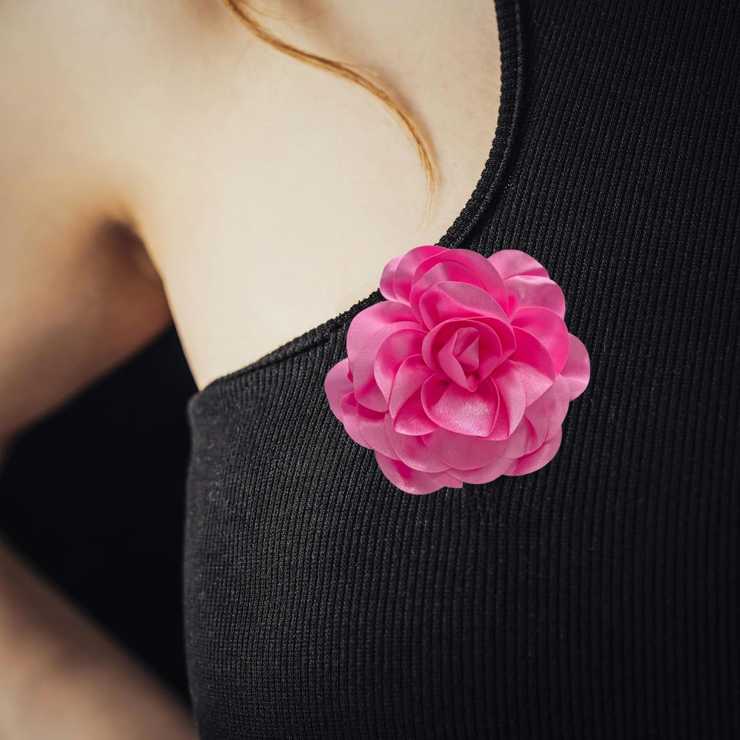 ZZ ZINFANDEL 19mm Extra Large Rose Flower Brooches Lapel Pins Dainty Satin Fabric Brooches Big Camellia Flower Brooch Pin for Women Wedding Part Dance Clothes Accessories Jewelry Gifts (pink)