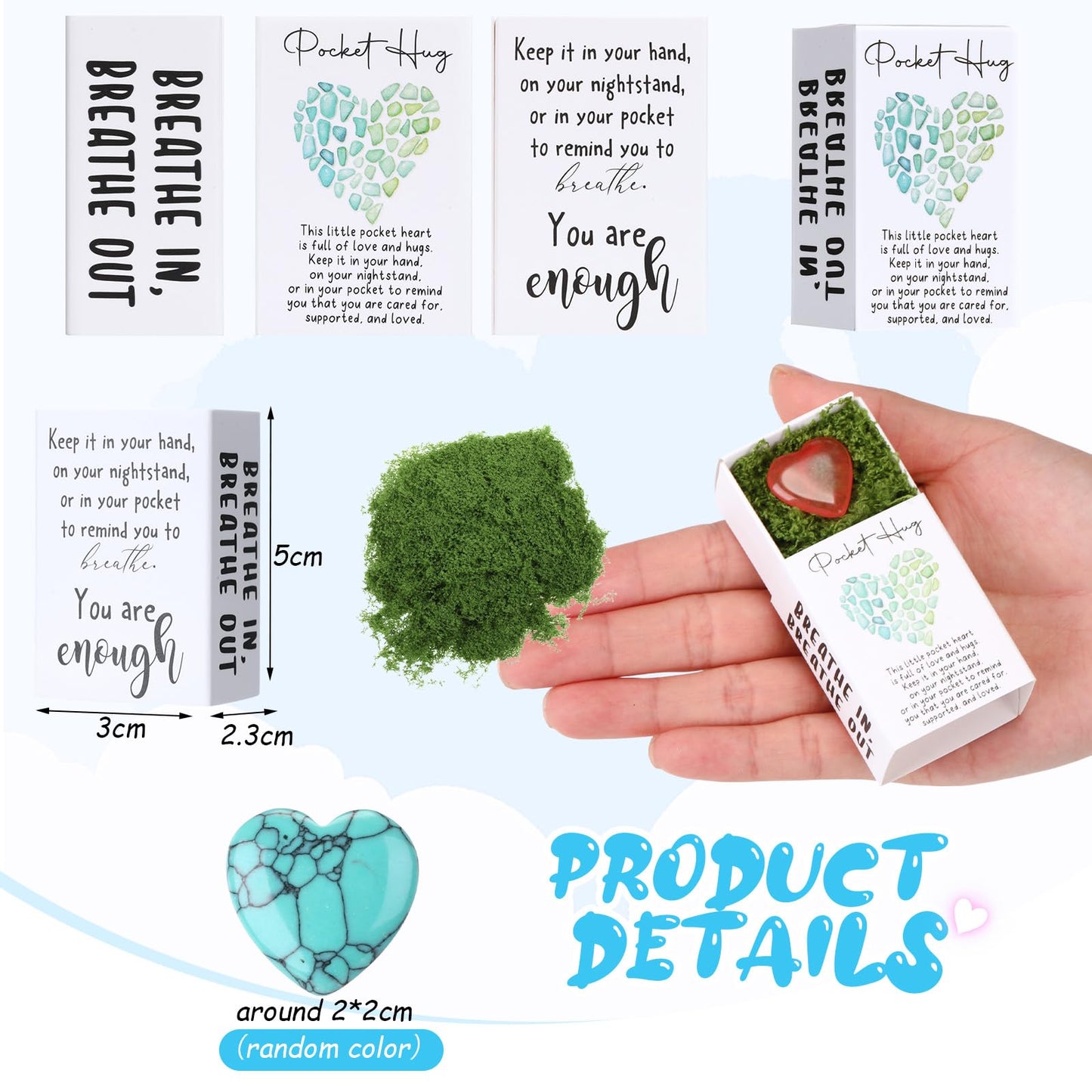 Motipuns 60 Sets Mother's Day Pocket Hug Tokens Bulk Heart Natural Stones Heart Emotional Inspirational Bulk Gifts Positive Cards Thank You Gifts for Office Employees Coworkers Appreciation