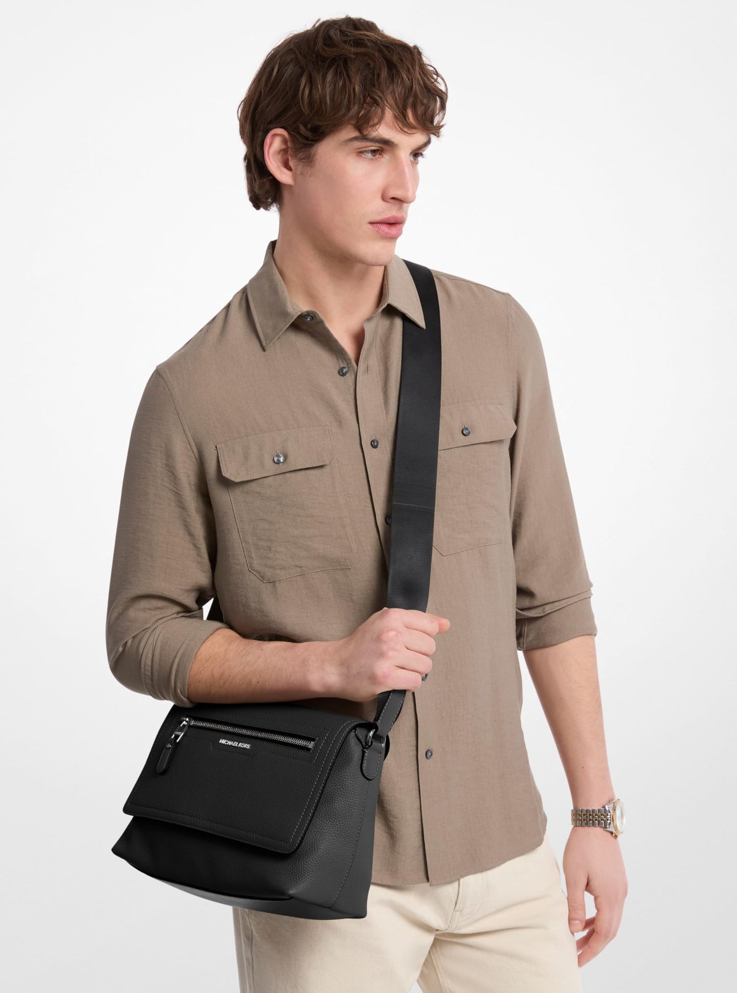 Michael Kors Hudson Small Flap Messenger, Silver Tone-Hardware/Black