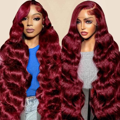 ediere 99j Burgundy Lace Front Wigs Human Hair 13x6 HD Transparent Burgundy Wig Human Hair 200 Density Body Wave Lace Front Wigs Human Hair30inch