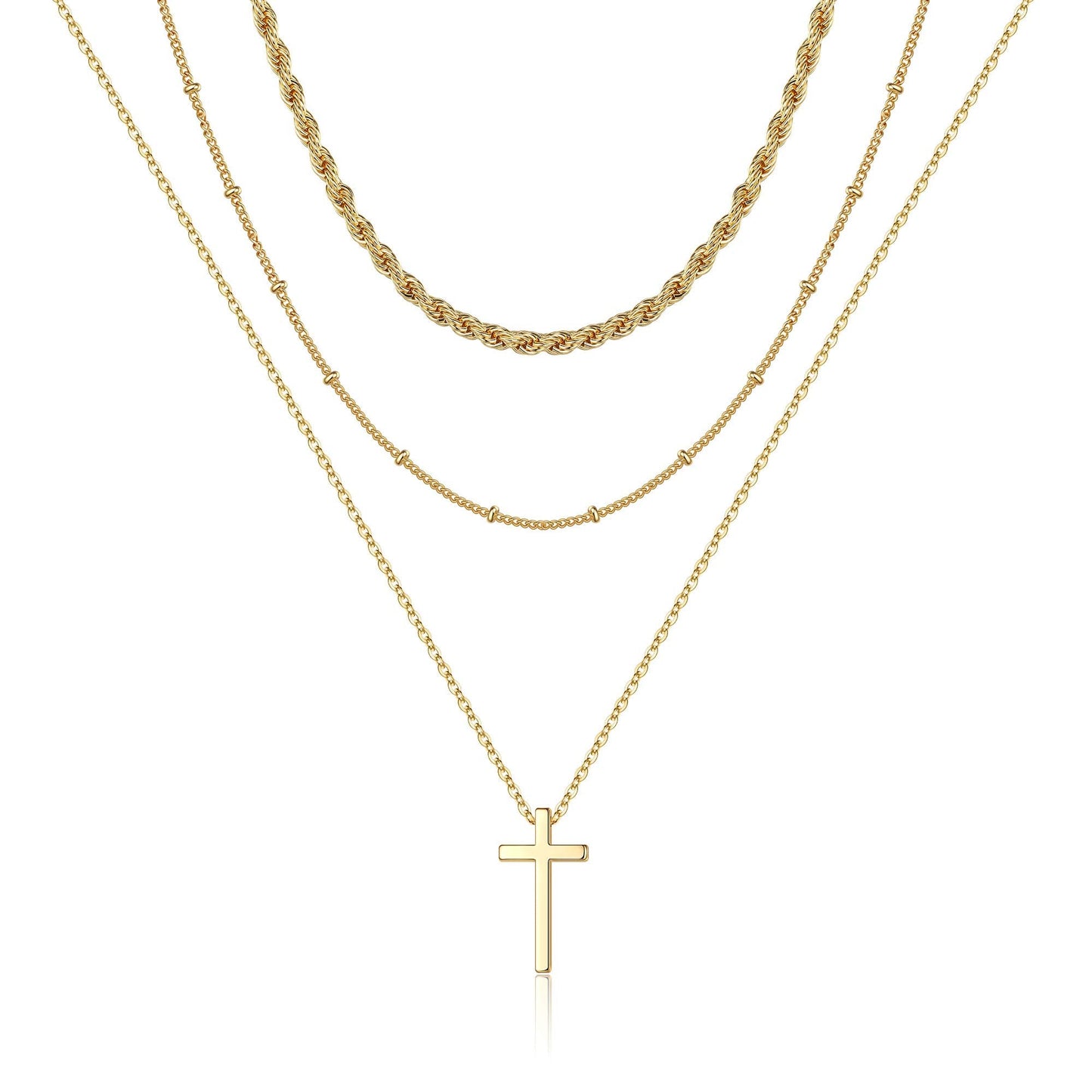 Turandoss Layered Cross Necklace for Women, Layered Cross Layering Cross Chain Necklaces for Women