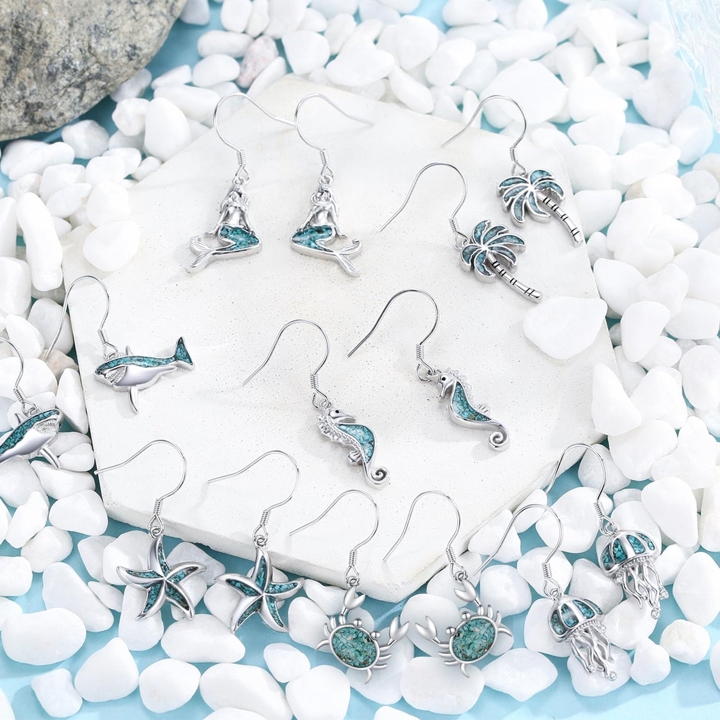 Crab Earrings for Women 925 Sterling Silver Ocean Dangle Drop Earrings Turquoise Sea Animal Earrings Beach Themed Jewelry Crab Gifts for Friends