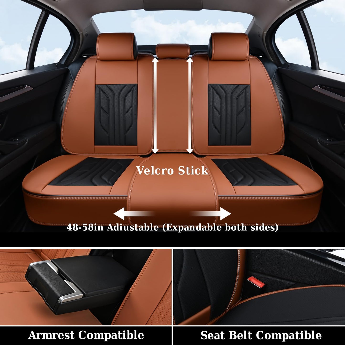 Coverado Seat Covers, Car Seat Covers Full Set, Leather Seat Covers for Cars, Automotive Seat Covers Car Seat Protector Car Accessories Fit for Most Sedans SUV Pick-up Truck(Black&Brown)