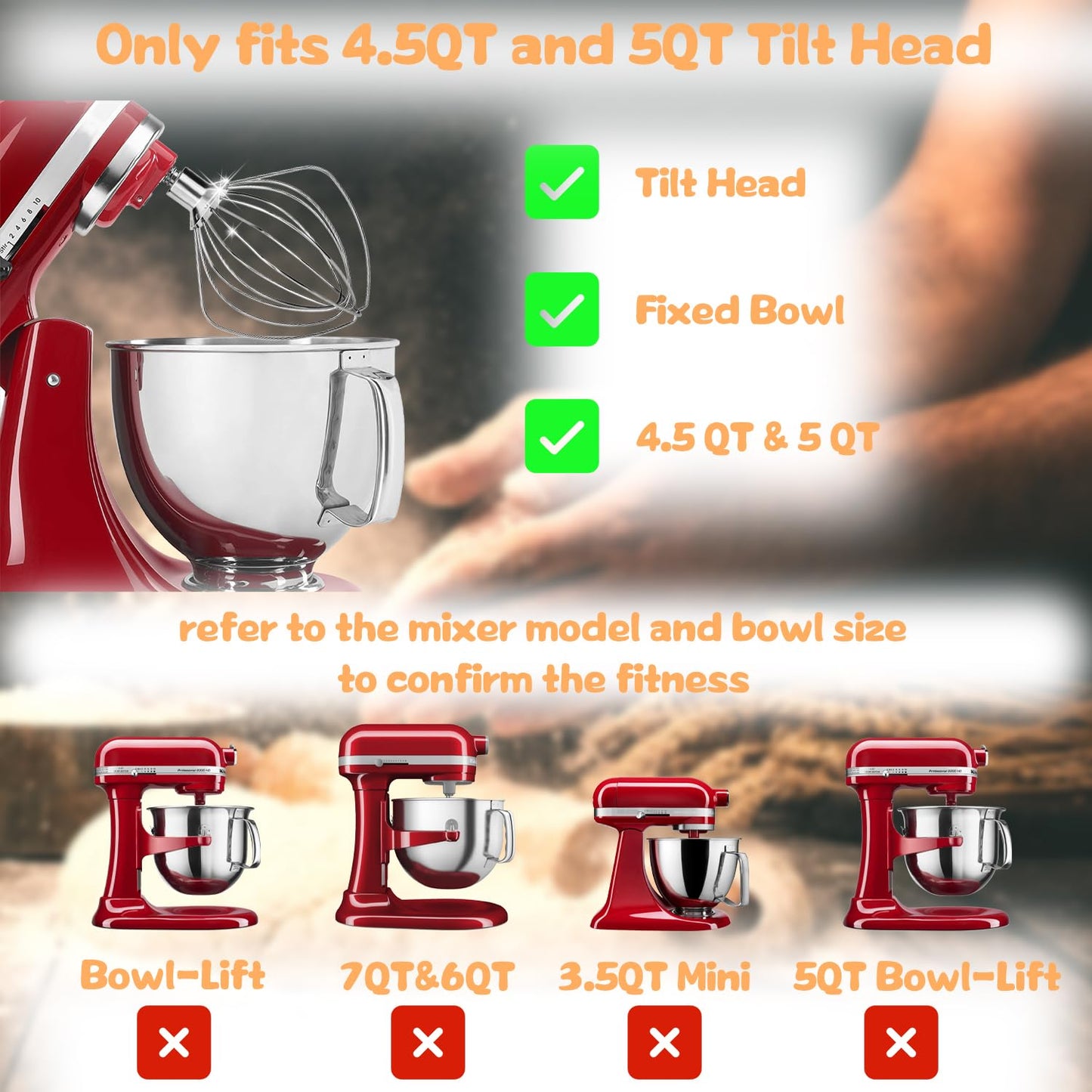K45WW Wire Whip Stainless Steel Whisk Attachment for KitchenAid Stand Mixer 4.5 and 5 QT Tilt Head, Dishwasher Safe