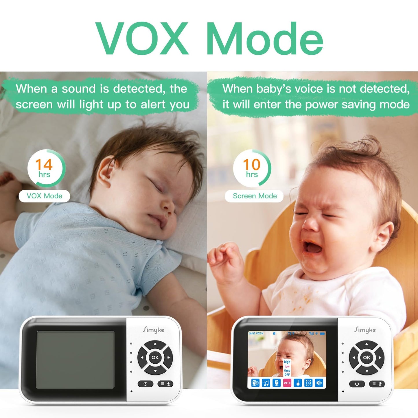 Simyke Smart Video Baby Monitor with Camera and Audio,Dual Mode,WiFi On/Off Switch,2.8inch Display,App,1080p Camera,1500ft Long Range,Night Vision,2-Way Talk,AI Baby Growth Album Function
