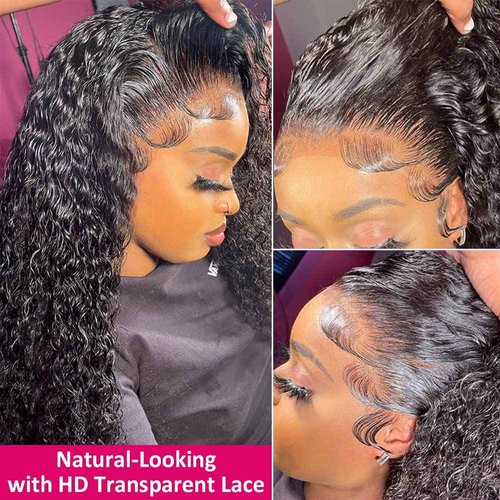 Wingirl 180 Density 13x4 HD Lace Front Wigs Human Hair Pre Plucked with Baby Hair Transparent Glueless Brazilian Deep Wave Frontal Wigs for Women Natural Black Color