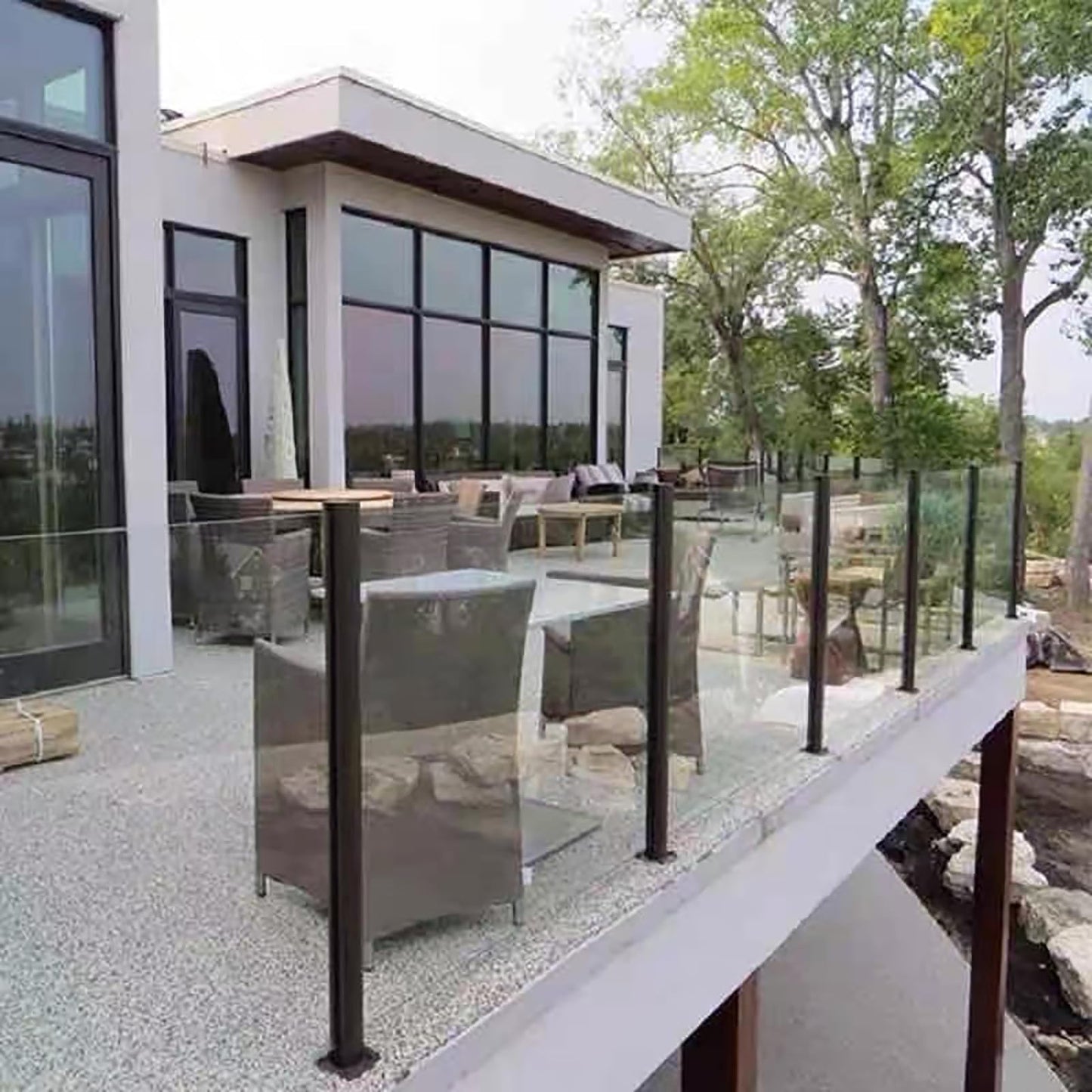 Cvter Glass Railing Post, 24/31/35/41/47 inches, 304 Stainless Steel Glass Railing System with Slots, Heavy Duty Spigot Clamp for Deck Balustrade, Balcony, Patio, Pool Black 24in Mid Post