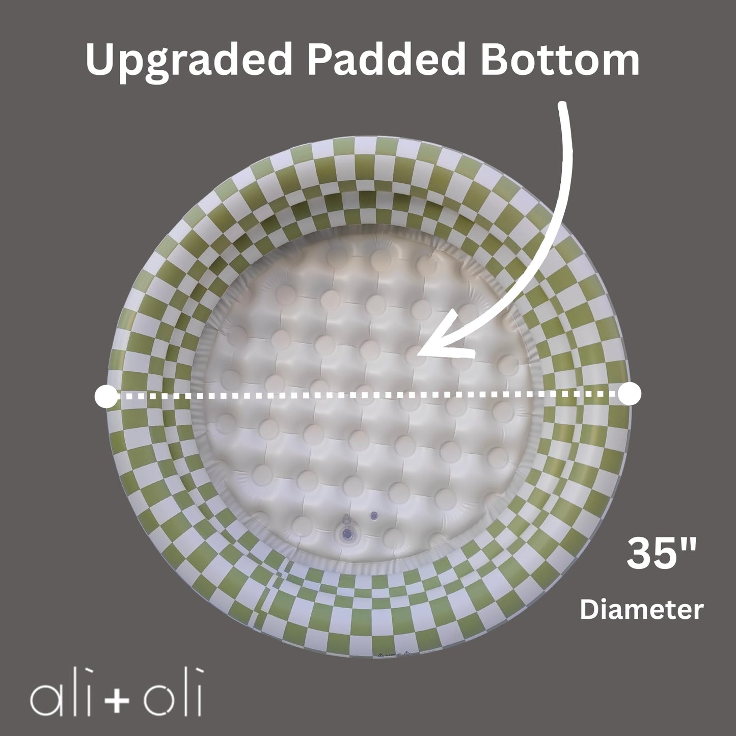 Ali+Oli Two-Ring Inflatable Kiddie Pool | Baby and Toddler Pool for Backyard Water Play | Soft Inflatable Family Pool | Summer Outdoor Use | Green Checkers Pattern