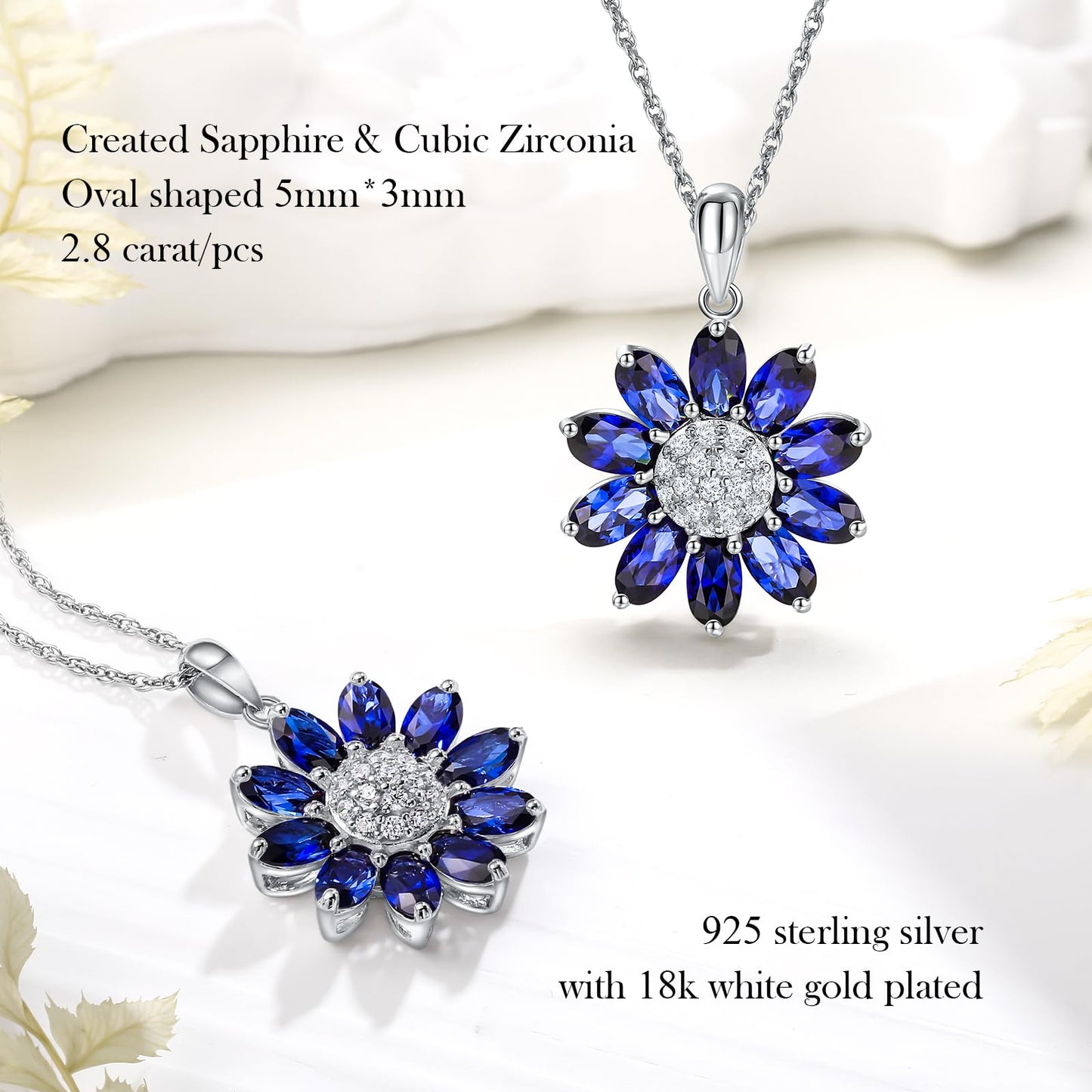 RANDES Sunflower Necklaces for Women 925 Sterling Silver Dainty Blue Sapphire Flower Necklace September Birthstone Necklace