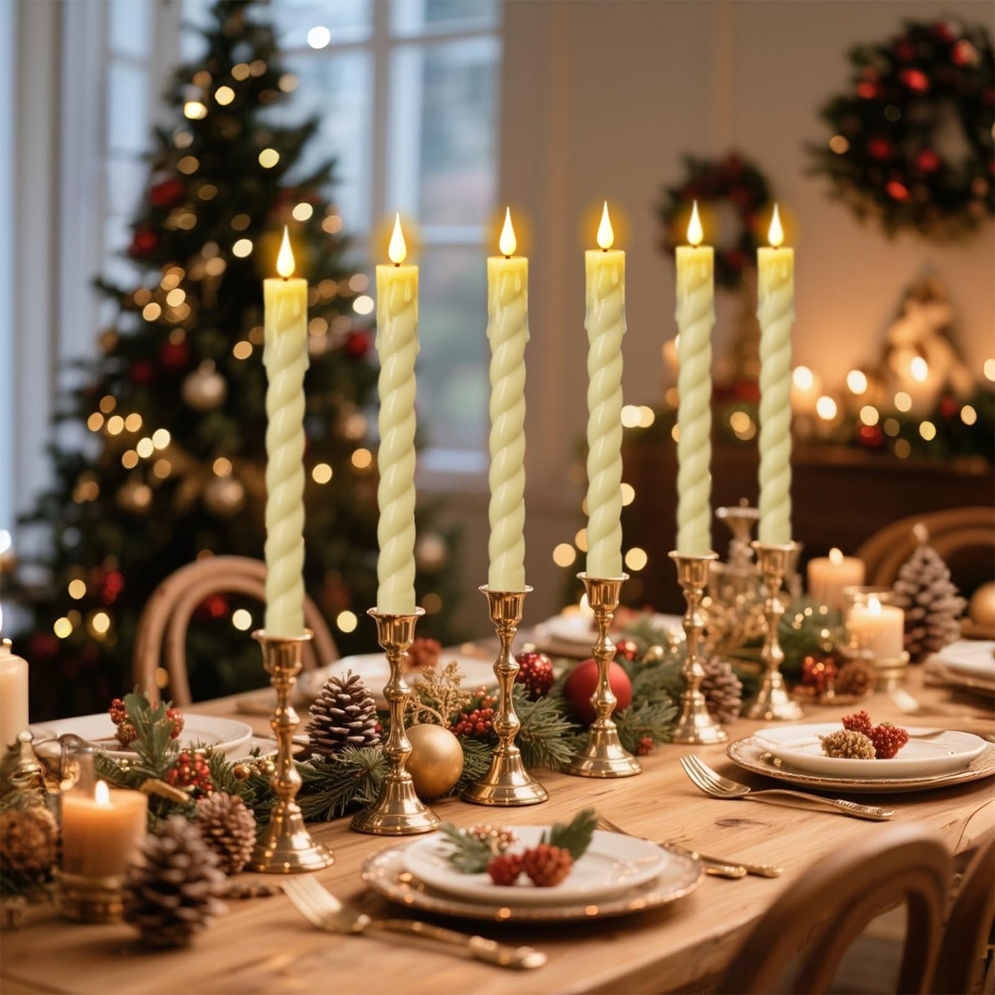 DRomance Flickering Flameless Taper Candles with Remote and Timer, 2 Pack Battery Operated LED Taper Candles 3D Wick Plastic Dripping Effect Dinner Wedding Holiday Decor(Ivory, 0.78" D x 9.65"" H)"