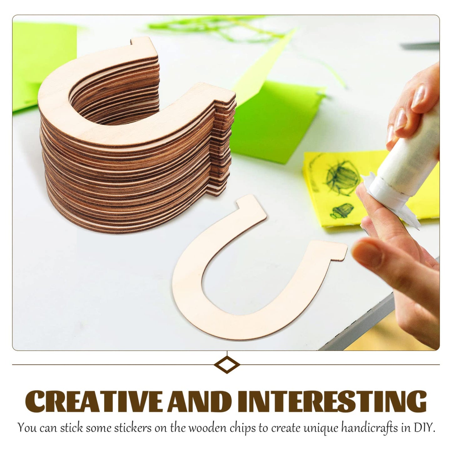 EXCEART Horseshoe Shape Unfinished Wood Slices 3.6 Inch DIY Wooden Cutouts for Kids Hand-Painted Crafts Home and Holiday Decoration