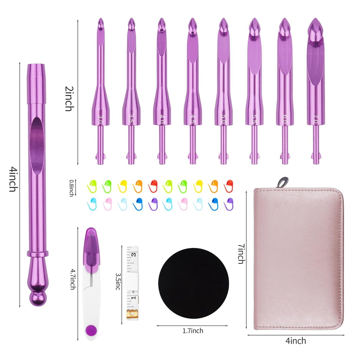 BsHooker Interchangeable Crochet Hooks Set with Case Inline Crochet Hooks Size from 3mm-8mm Ergonomic Handle Crochet Needles Set with Case for Beginners