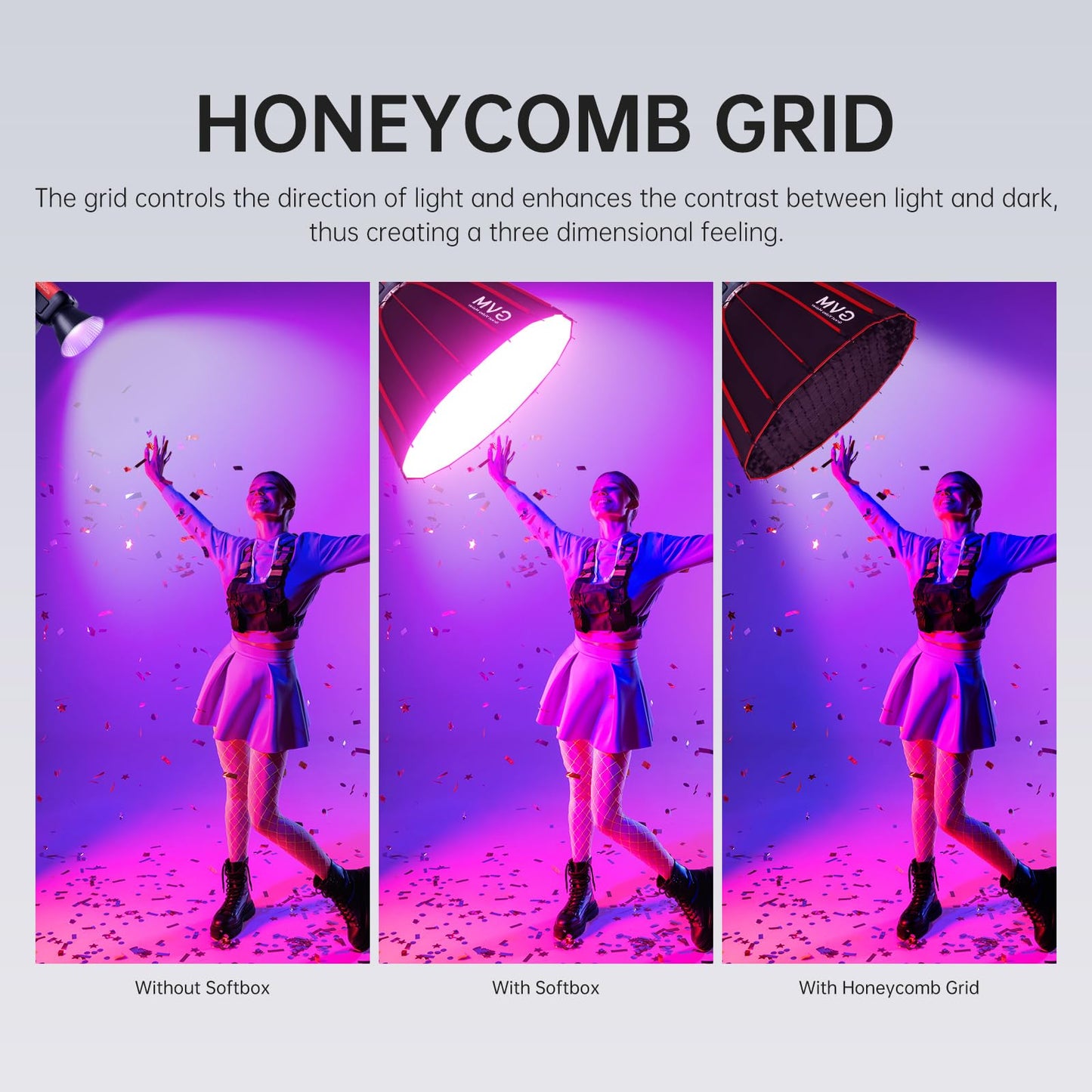 GVM RGB 300W Video Light Kit with Parabolic Softbox and Stand, Photography Lighting for Camera Studio Recording with Bowen Mount, COB Film Light with APP&DMX, Aluminum Alloy, 2000-10000K, CRI 97+