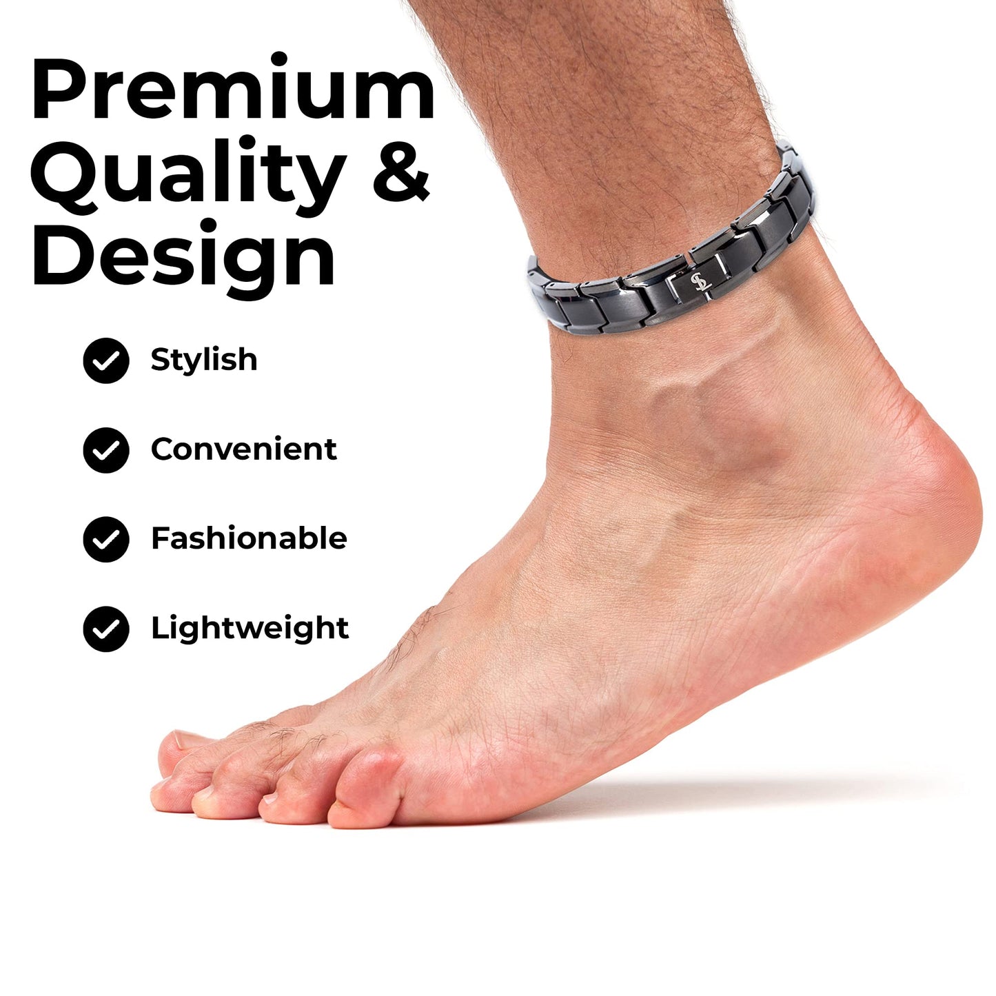 Smarter LifeStyle Elegant Titanium Magnetic Anklet for Men And Women - Adjustable Bracelet Length with Sizing Tool for Perfect Fit, Magnetic Ankle Bracelet (Gunmetal Gray)