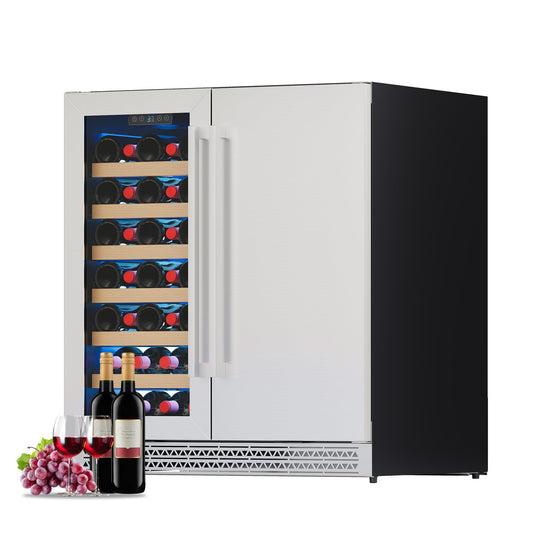Albott 30 Inch Wine and Beverage Refrigerator, 37–64℉ Dual Zone Wine Cooler with Digital Temperature Control, Built-in or Freestanding for Home or Bar, Holds 33 Bottles 100 Cans Beer, Soda, Champagne