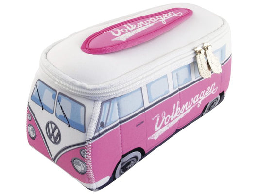 BRISA VW Collection - Volkswagen Neoprene Universal Makeup Cosmetics Toiletry Travel Pharmacy Bag in T1 Bus Design (Pink/Large) (Small (9.1 x 4.3 x 3.1 inches))