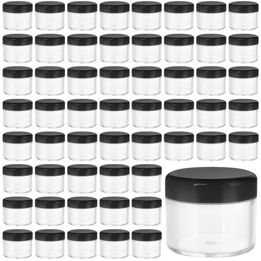 HOIGON 96 PCS 20g 20ml Clear Plastic Sample Containers, Leak-Proof Round Plastic Cosmetic Containers with Black Screw Lids for Creams, Lotions, Makeup, Colored Acrylics
