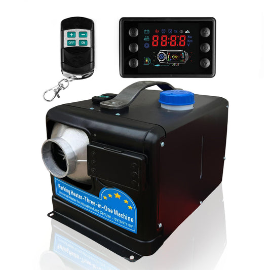 8000W Compact Diesel Air Heater 12V/24V/110V All-in-One Heating Unit with LCD Controller | Portable Camper Van Truck RV Heater with 5L Tank for Winter Camping, Garage, Workshop, Small Spaces | Black