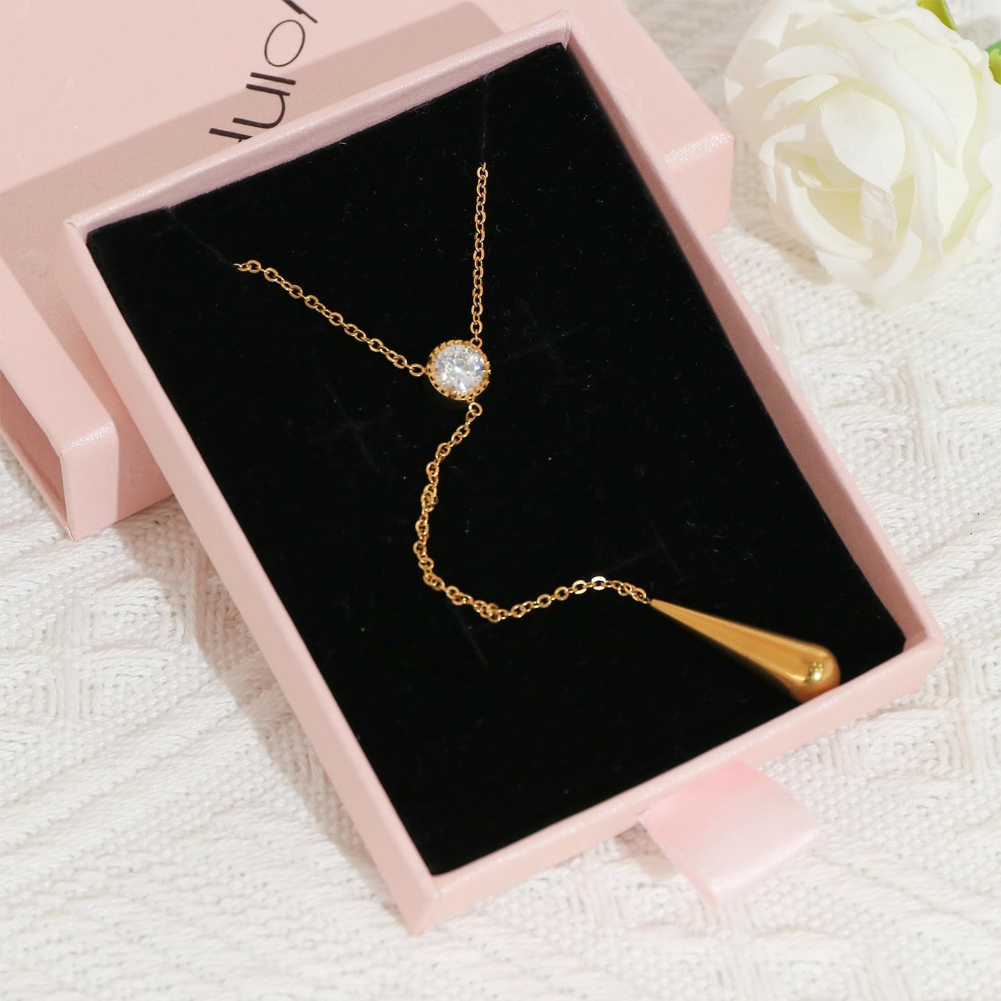 TaYolnFaSo 18K Gold Plated Lariat Drop Necklace for Women Dainty Teardrop Pendant Y Lariat Necklace Christmas Gift for Girlfriend Wife