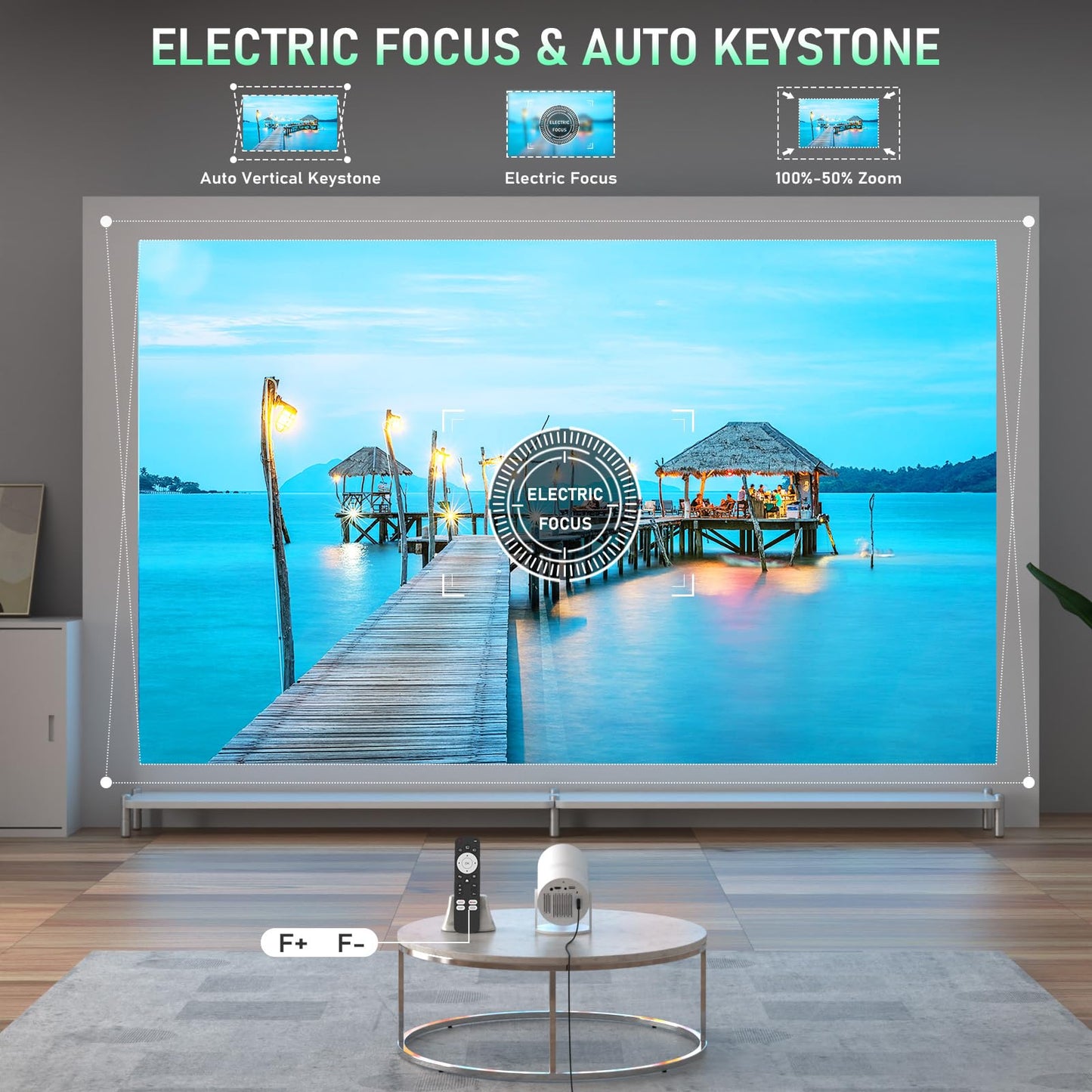 [Officially-Licensed App & Electric Focus]Snow White Smart Mini Projector with WiFi and Bluetooth, XuanPad 4K Support Movie Projector, Portable Native 1080P Outdoor Projector with 360° Stand