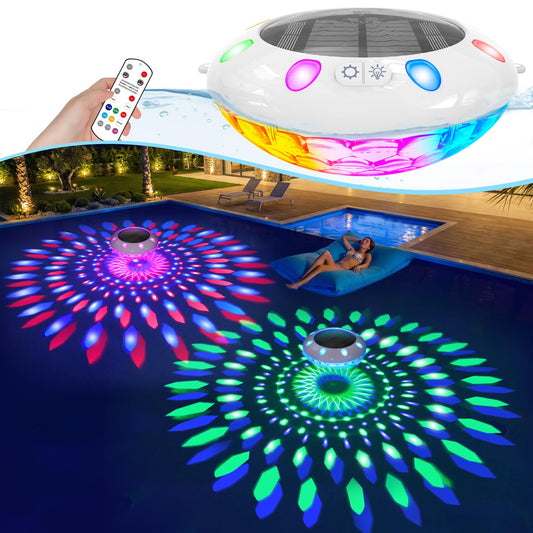 Pooldecor Floating Pool Lights w/Remote, 6.5" Upper & Lower Dynamic RGB Color Changing Solar Pool Lights That Float, IP68 Waterproof Pools Light Solar Powered for inground pools Wedding Party Decor(1)