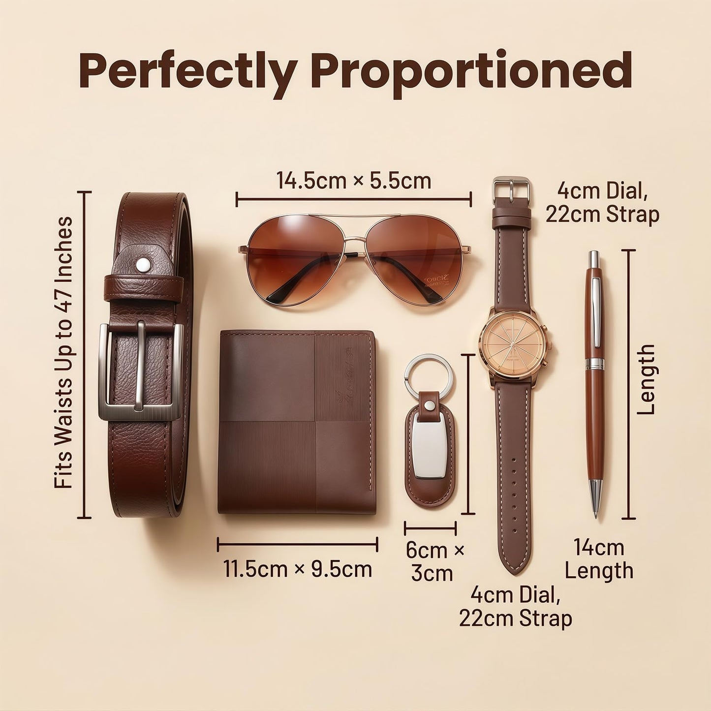 CXLZENGH Premium 6-Piece Men’s Gift Set — Belt, Wallet, Watch, Sunglasses, Keyring and Pen — A luxurious birthday/Christmas gift for dad, husband or boyfriendCoffee Brown