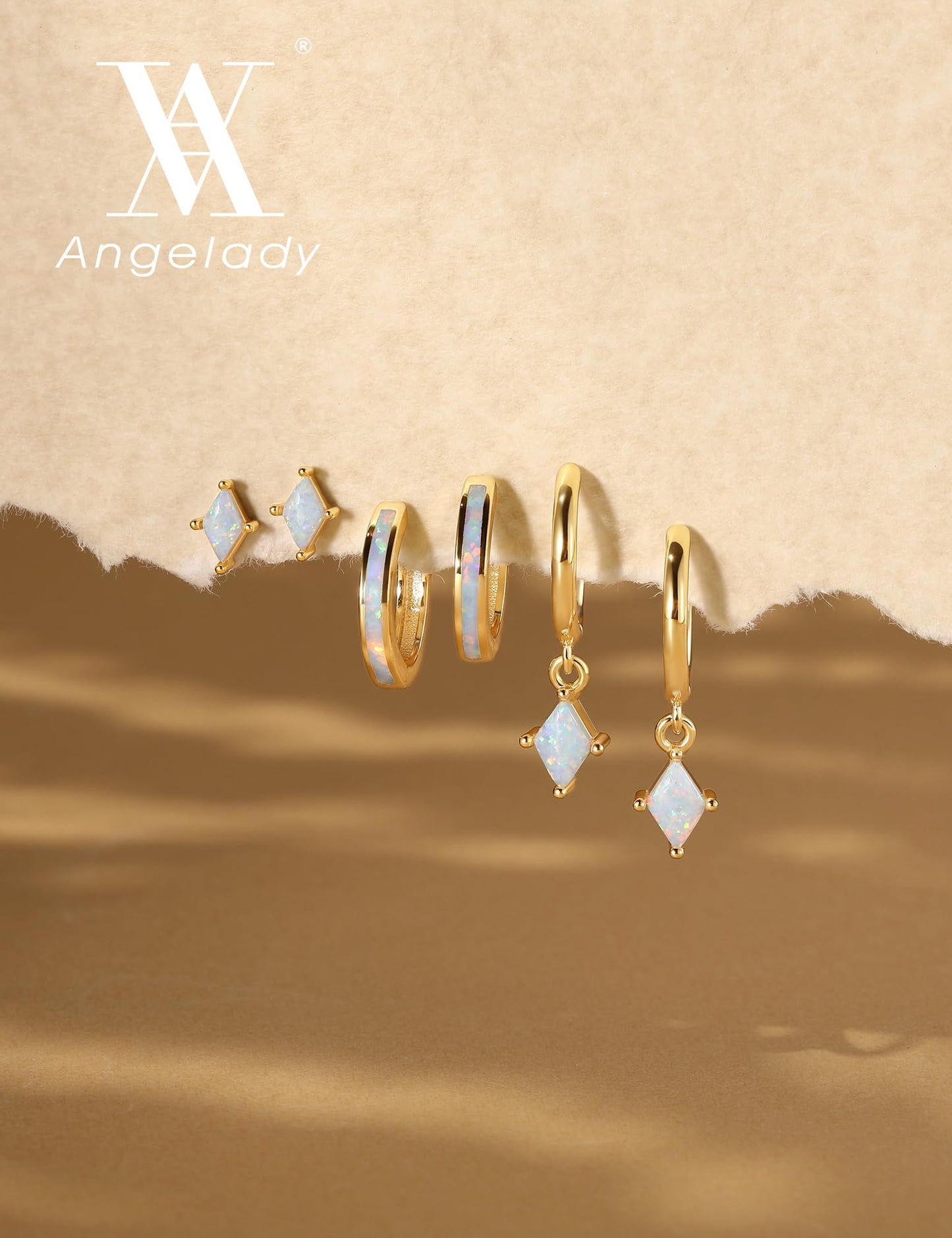 Angelady Gold Hoop Opal Earrings Set for Women, 14K Gold Plated Hypoallergenic Opal Hoop Earrings for Women, Dainty Huggie Dangle Opals Earring Stacks Trendy Opals Jewelry Gifts 2026