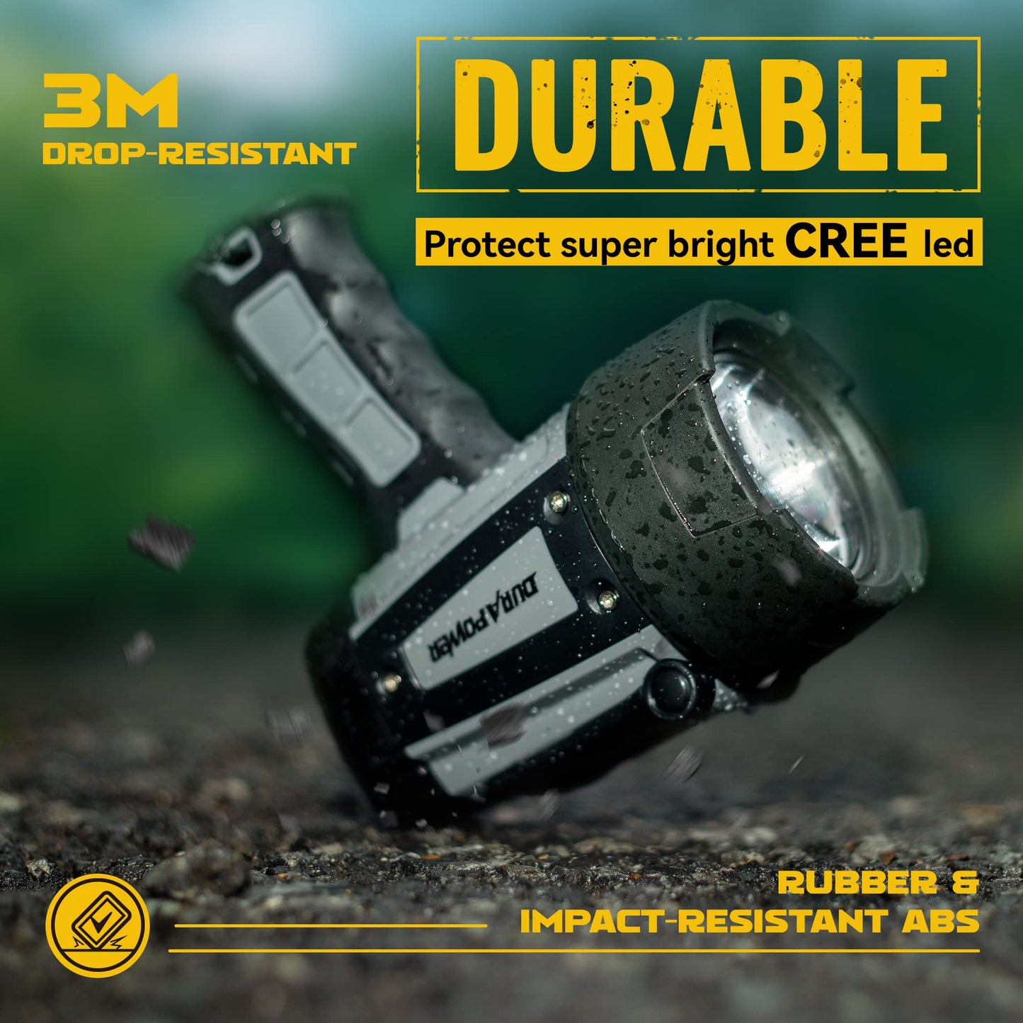 Durapower Rechargeable Spotlight, IP68 Waterproof Super Bright Handheld Spotlight, High Lumen LED Portable Spot Flashlight for Marine Boat Hunting Camping