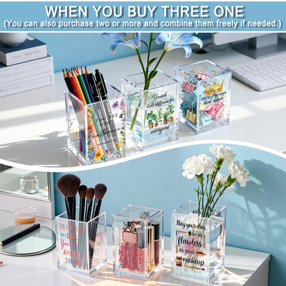 QYUVK A Well-read Woman Is A Dangerous Creature Acrylic Pencil Holder Cup, Funny Floral Books Desk Organizer for Book Lover Bookish Bookworms Readers, Women Empowerment Gifts for Mom Sister BFF