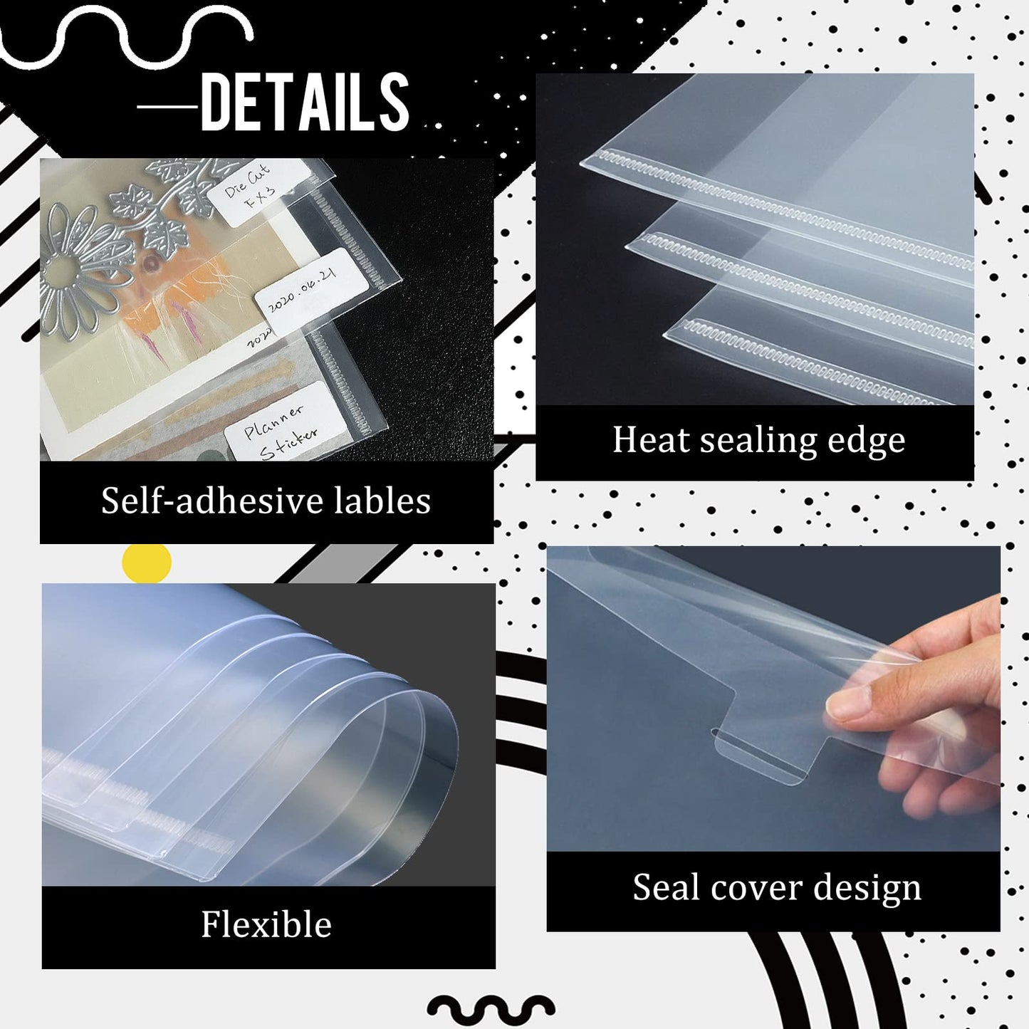 20 PCS Clear Stamp & Die Storage Bag and Rubber Magnetic Sheets, 7 x 5 Inch Resealable Large Plastic Envelope Pocket for Card Making DIY Scrapbooking Paper Craft Cutting Dies Stencil (0.6mm Thickness)