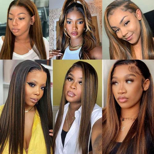 Giginger Straight Human Hair Bundles 26 28 30 Inch Brazilian Chocolate Brown Highlight P4/30 Straight Bundles Human Hair 100% Unprocessed Raw Quick Weave Hair for Black Women