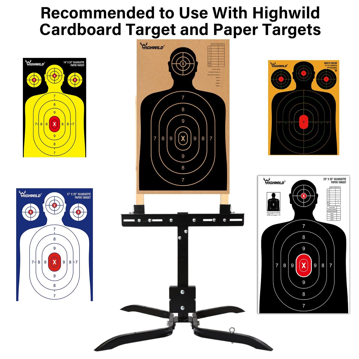 Highwild Adjustable Swinger Target Stand for Paper & Cardboard Silhouette Shooting Target X-Leg Stand Base Fits 1x2 Wooden Posts for Shooting Range