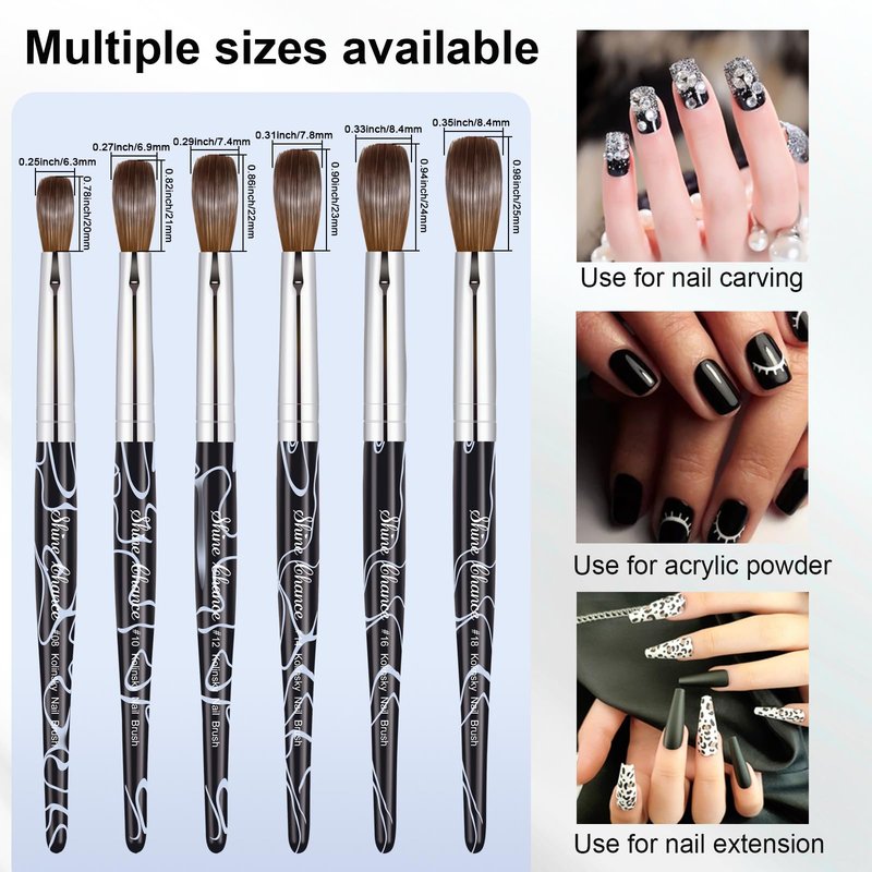 Acrylic Nail Art Brush Size 18, 100% Pure Kolinsky Hair Oval Nail Brush for Acrylic Application, Professional Nail Extension Manicure Tool Striping Nail Drawing Pen for DIY Home Salon