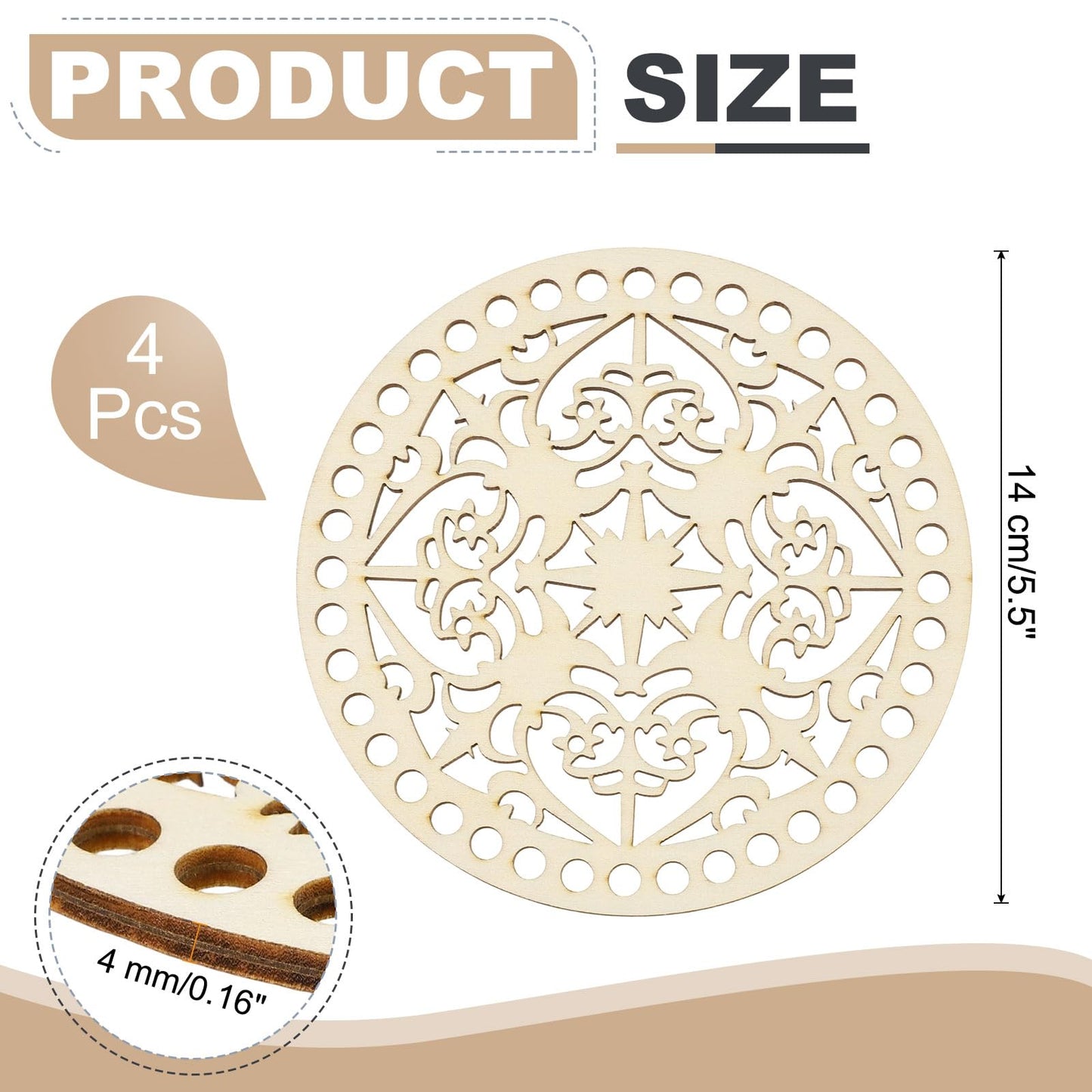 PATIKIL 4Pcs Crochet Basket Base, 5.5" Round Basket Bottoms Shaper Wooden Base Bag Making Supplies Weaving Knitting Kit for Crochet Shoulder Bag Handbag Purse Craft, Wood Color(Heart)