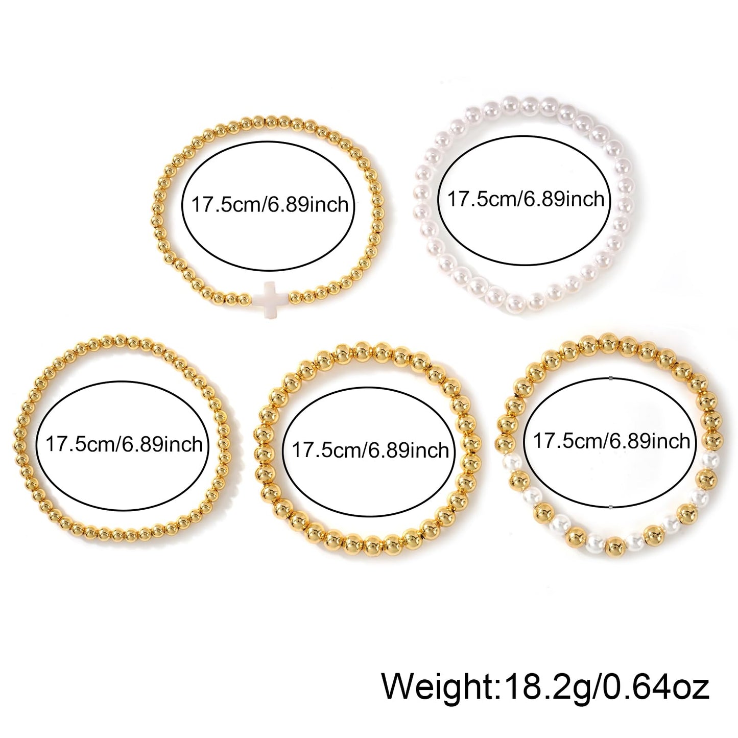 Gold Beaded Cross Bracelet Stack for Women Non Tarnish,Dainty Stretch Pearl Gold Plated Stackable Bracelets Set Fashion Prom Party Accessories Jewelry Gift Friendship