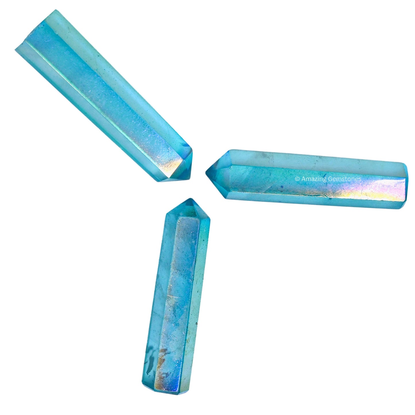Amazing Gemstone Aqua Aura Quartz Crystal Points Bulk Healing Crystals and Stones - Pack of 3 Single Terminated Healing Wand Point Bulk Crystals for Crafts, Crystal Grid, DIY Work - Premium Crystals