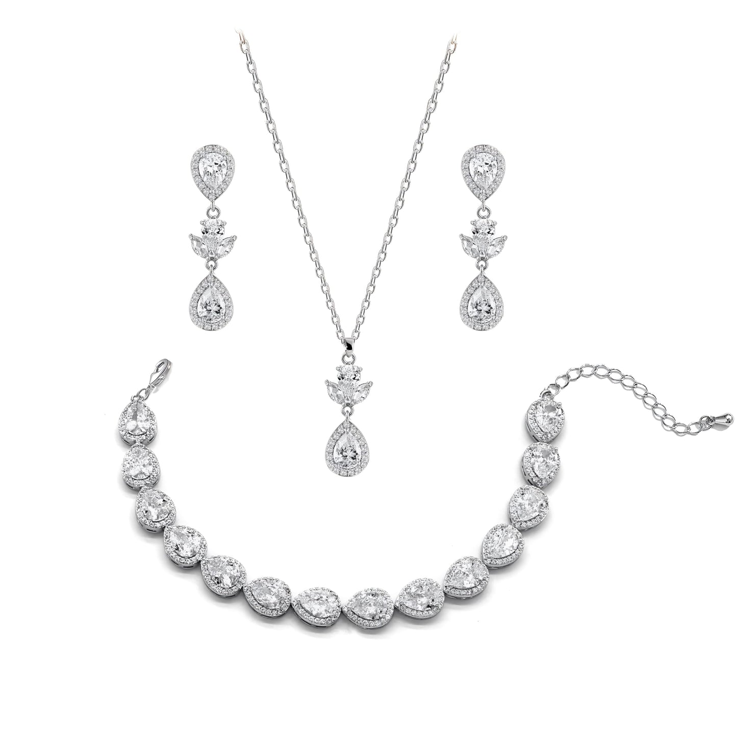 UDYLGOON Elegant Bridal Jewelry Set for Bride Bridesmaid Wedding Prom Teardrop Necklace Earrings Bracelet Set