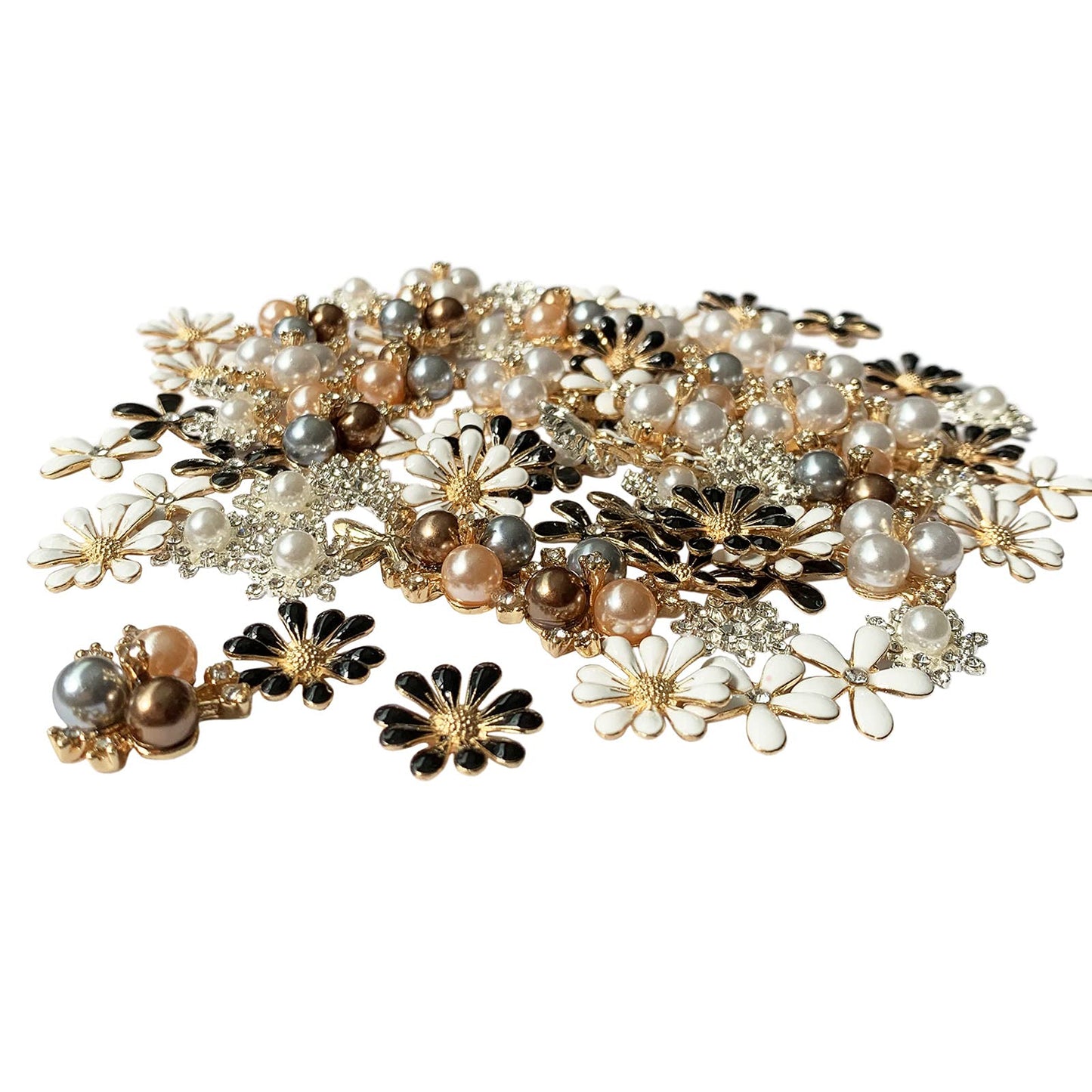 Mililanyo 80 Pieces Flower Rhinestone Buttons Faux Pearl Buttons Flat Back for Jewelry Making Wedding Party Home Decoration DIY Craft Hair Accessory