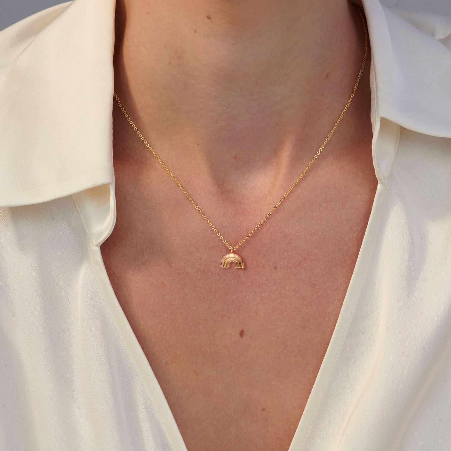 VRIUA Gold Necklace for Women 14k Gold Plated Dainty Rainbow Necklace Simple Delicate Jewelry Everyday for Women