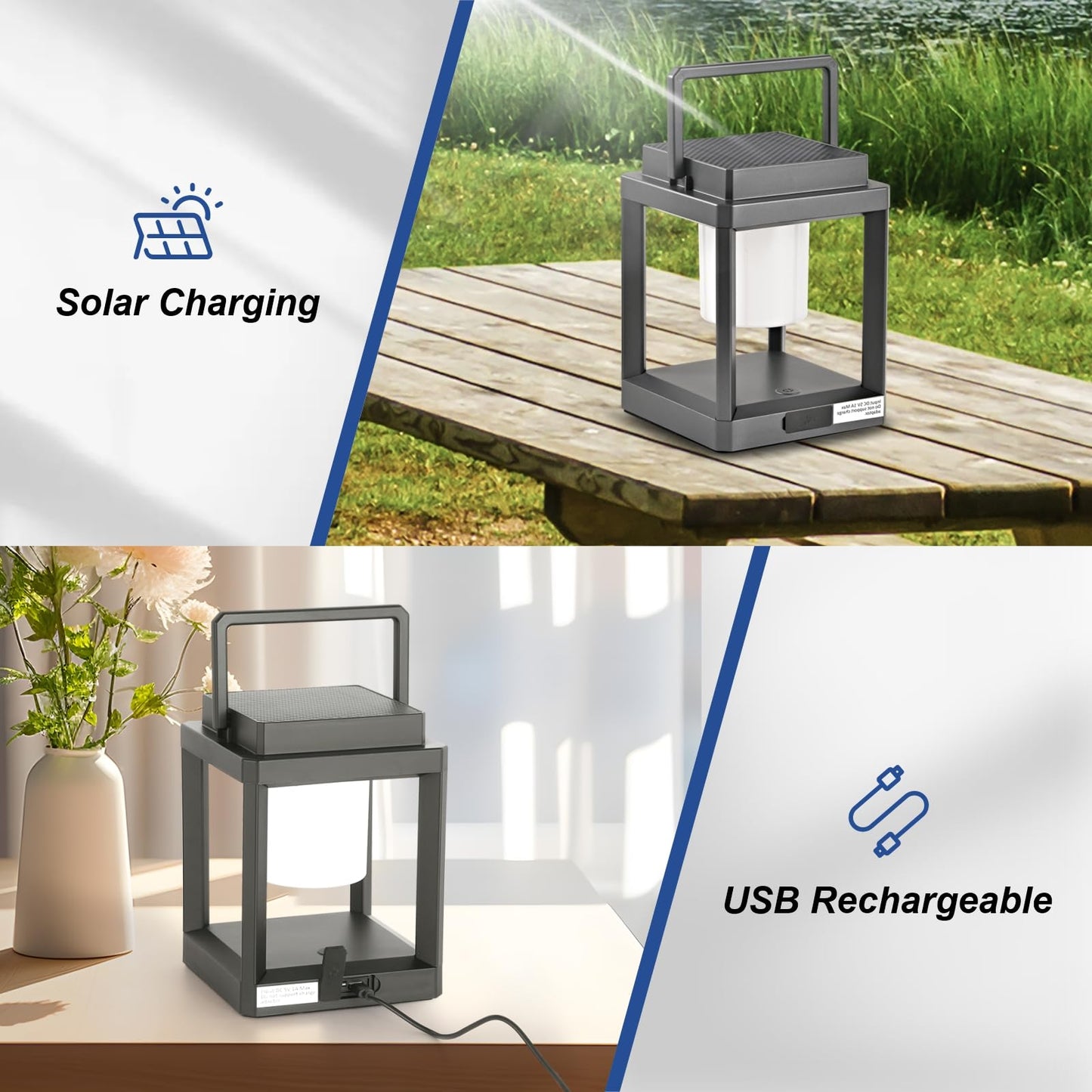 Solar Lantern Outdoor Table Lamp: Portable Waterproof LED Light - Hanging Rechargeable Lights for Patio Camping