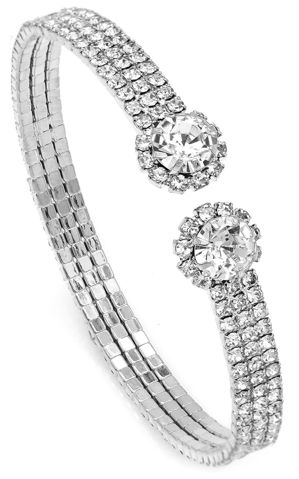 Tidefire Rhinestone Tennis Cuff Bracelet for Women Crystal Bridal Bangle for Prom Wedding Party Dating (1213 Silver)