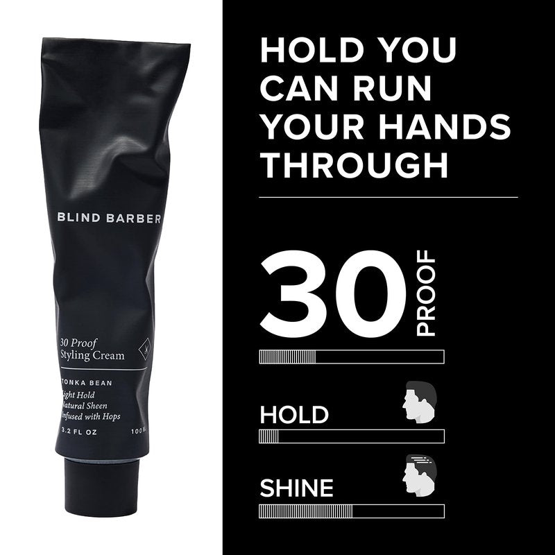 Blind Barber 30 Proof Hair Cream for Men - Styling Cream & Beard Tamer - Light Hold & Natural Shine - Paraben & Sulfate-Free, Water-Based Hair Products - Tonka Bean Scent (3.2 Fl oz)