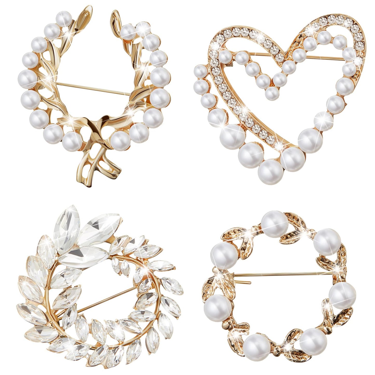 Ecally 4 Pcs Flower Brooch Pins for Women, Crystal Pearl Brooch and Pins for Dress, Coat, Shawl – Gift for Mother，Wedding (Delicate)