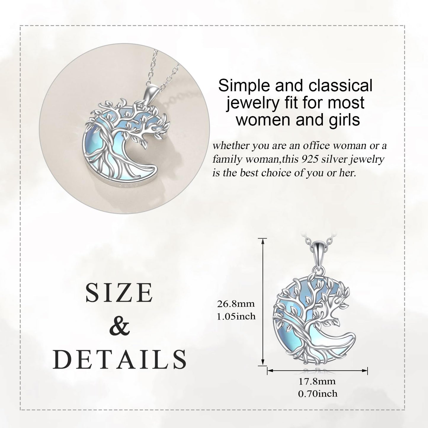 YAFEINI 925 Sterling Silver Moon Moonstone Necklace Tree of Life Pendant Necklace Jewelry for Women (VV-Tree of Life Moon Moonstone)