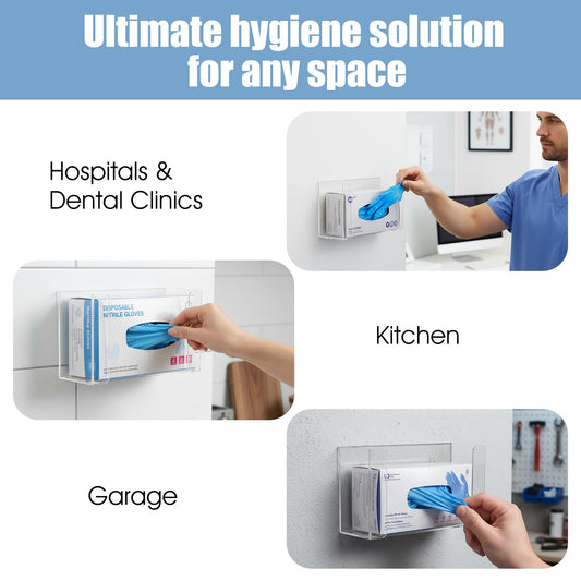 2 Pack Clear Acrylic Glove Box Holder Dispenser Wall Mount, Glove Box Organizer for Disposable Gloves Boxes, Includes Hardware, for Kitchen, Lab, Garages, Office
